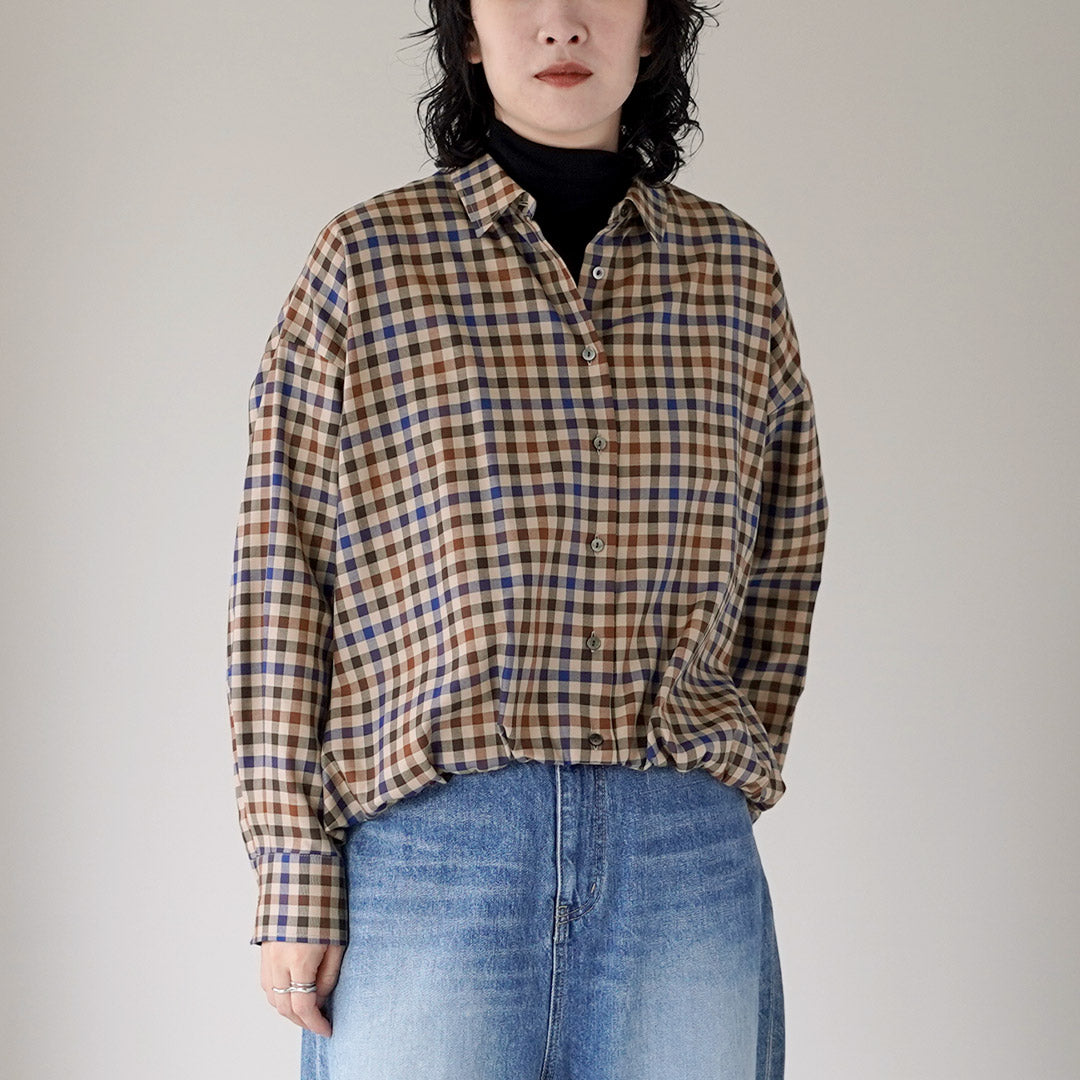 mizuiro ind(ミズイロインド) チェック ロングスリーブ バルーンシャツ 日本製