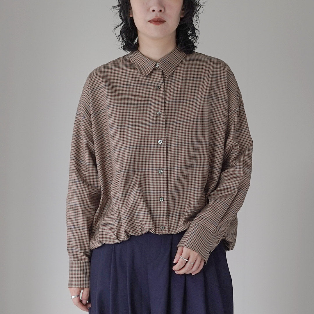 mizuiro ind(ミズイロインド) チェック ロングスリーブ バルーンシャツ 日本製
