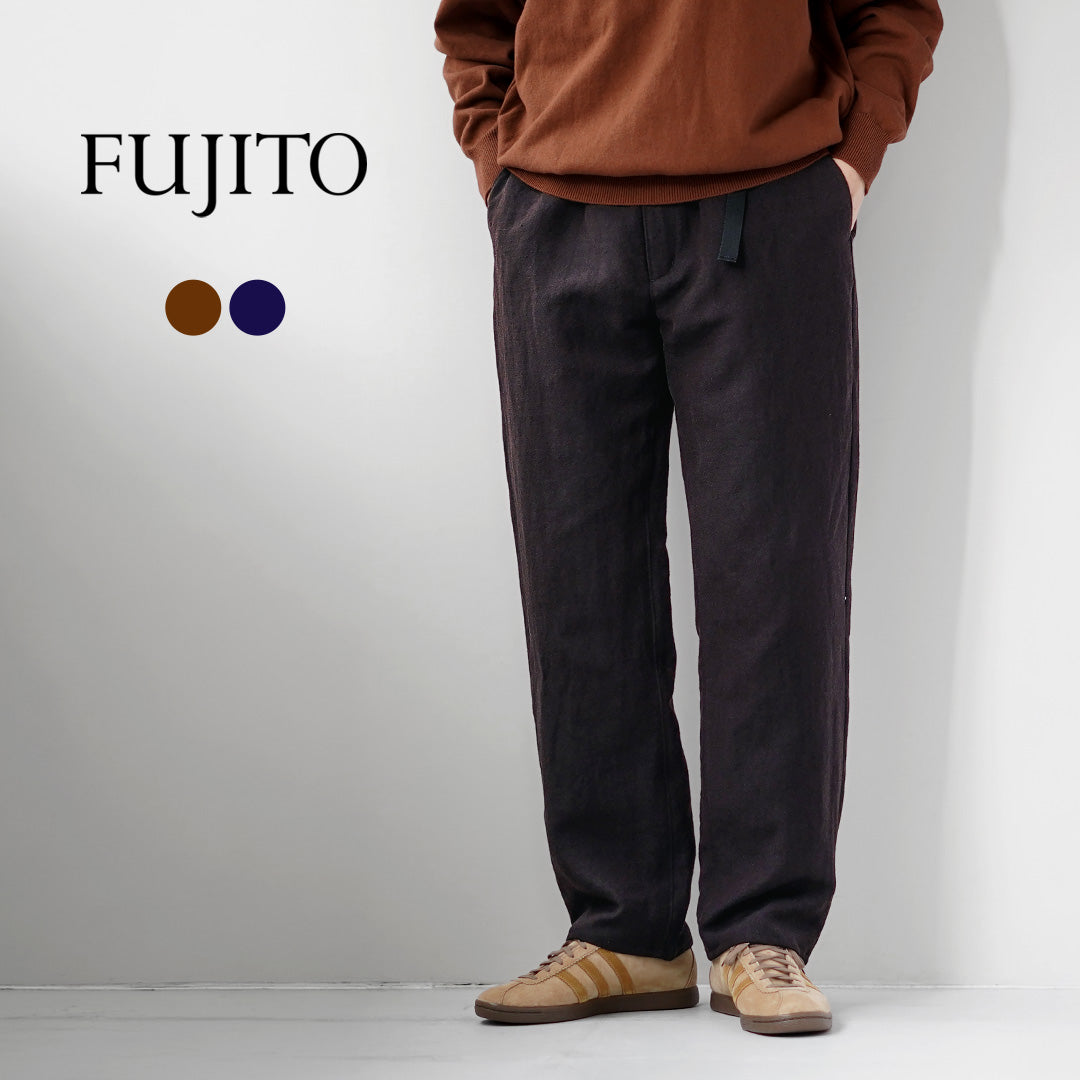 FUJITO(フジト) ナウン ベルトレスパンツ ウールリネンサージ 日本製