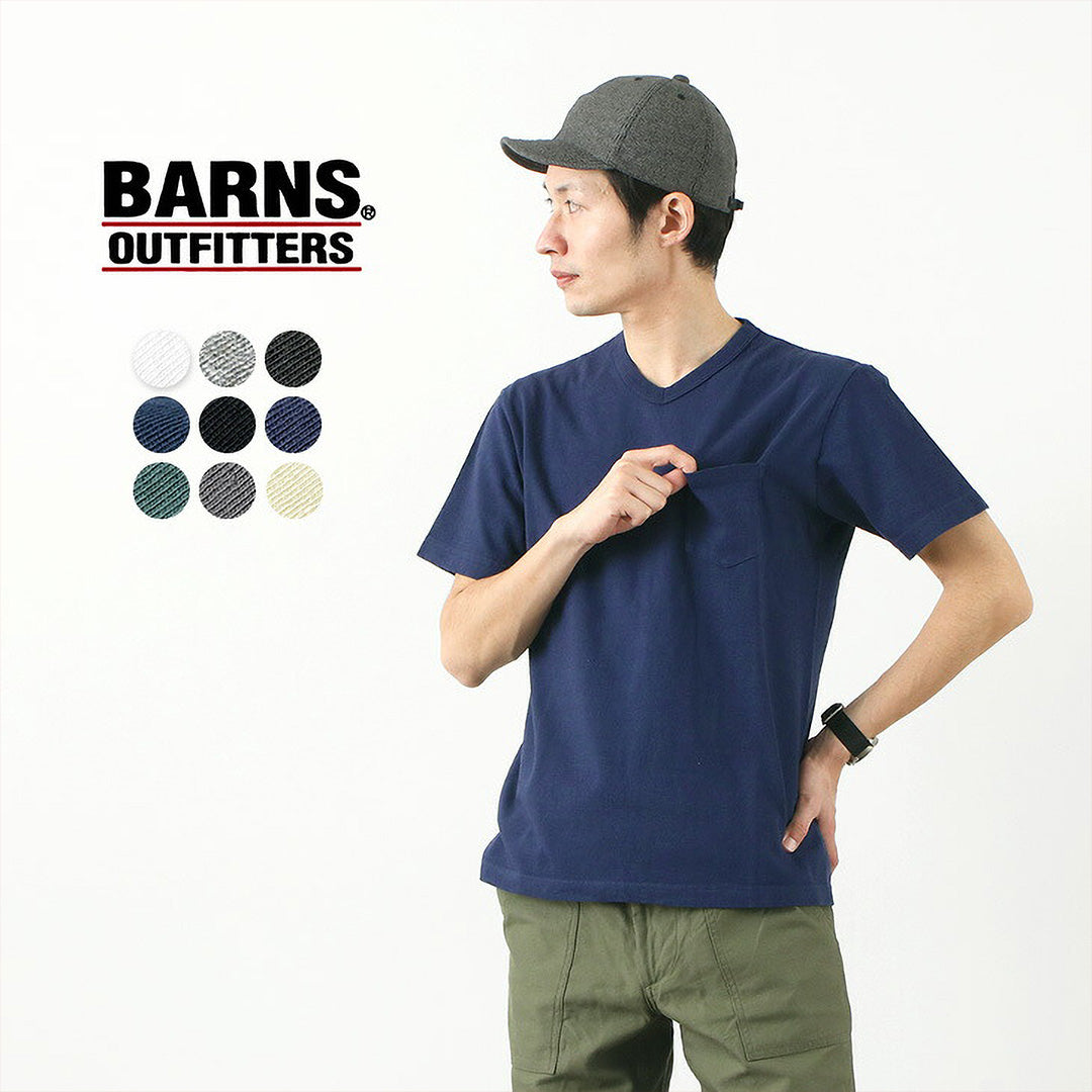 BARNS(バーンズ) カラー別注 吊り編み 天竺 ループウィール Vネック ポケット Tシャツ