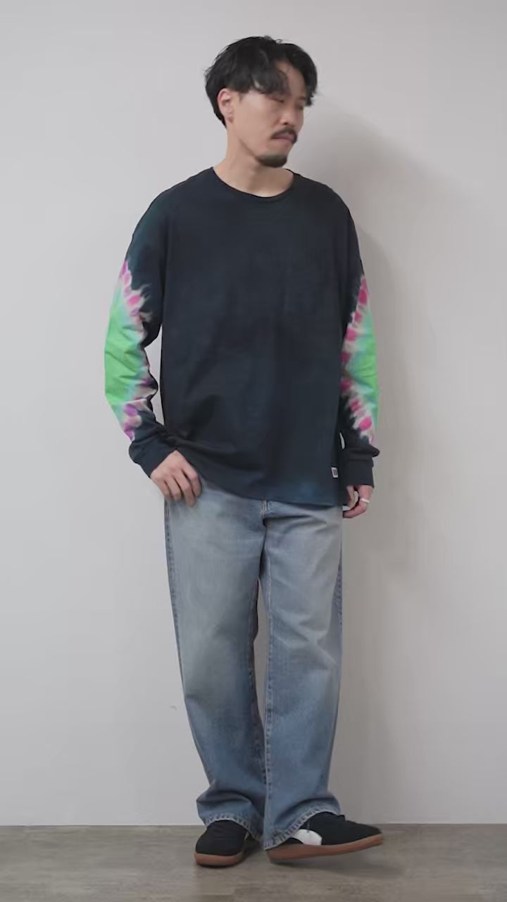 ビンテージ 90s 光沢 青緑 シルク タイダイ オーバーサイズ 長袖シャツ レディース] 1990s ヴィンテージ シルク ピンタックシャツ バンド