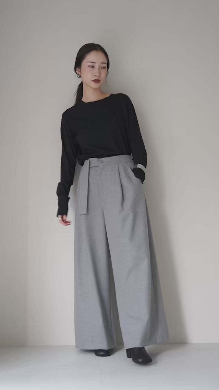 CYAN tokyo グレー ベルベット ワイドパンツ CYAN TOKYO（シアン トーキョー） フラノ オーバーベルト ワイドパンツ