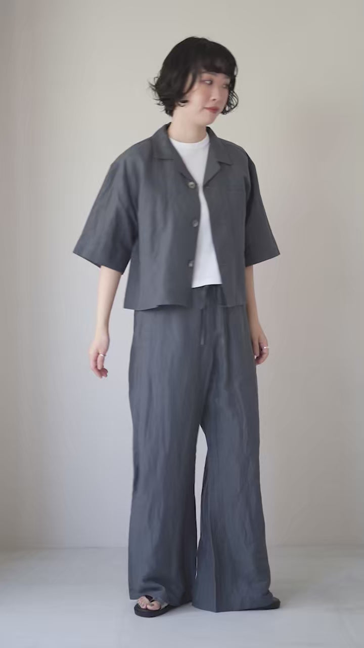 リネンのもんぺ　ライラック LE GLAZIK（ル グラジック） リネン エラスティック パンツ