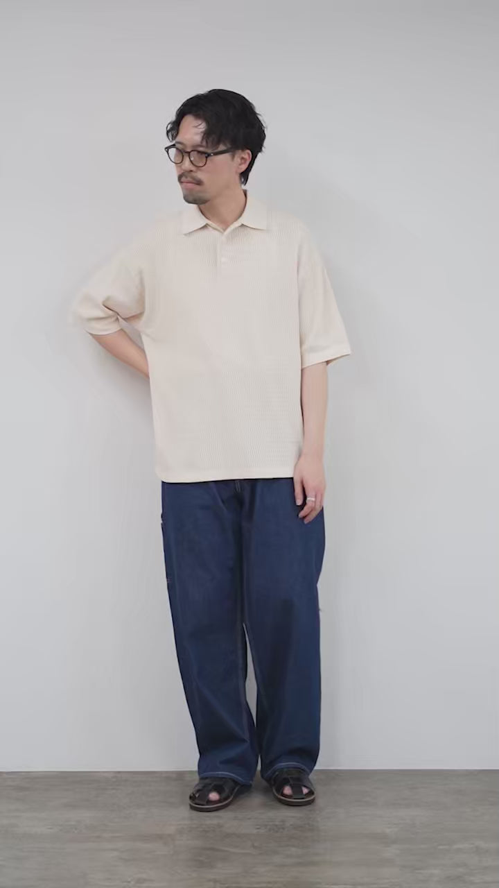 ウル 19SS 半袖 ニットポロ サイズ2 日本製 シルク混 オーバーサイズ VELNUS | 【VELNUS】Watermark knitting loose Half Sleeve knit polo