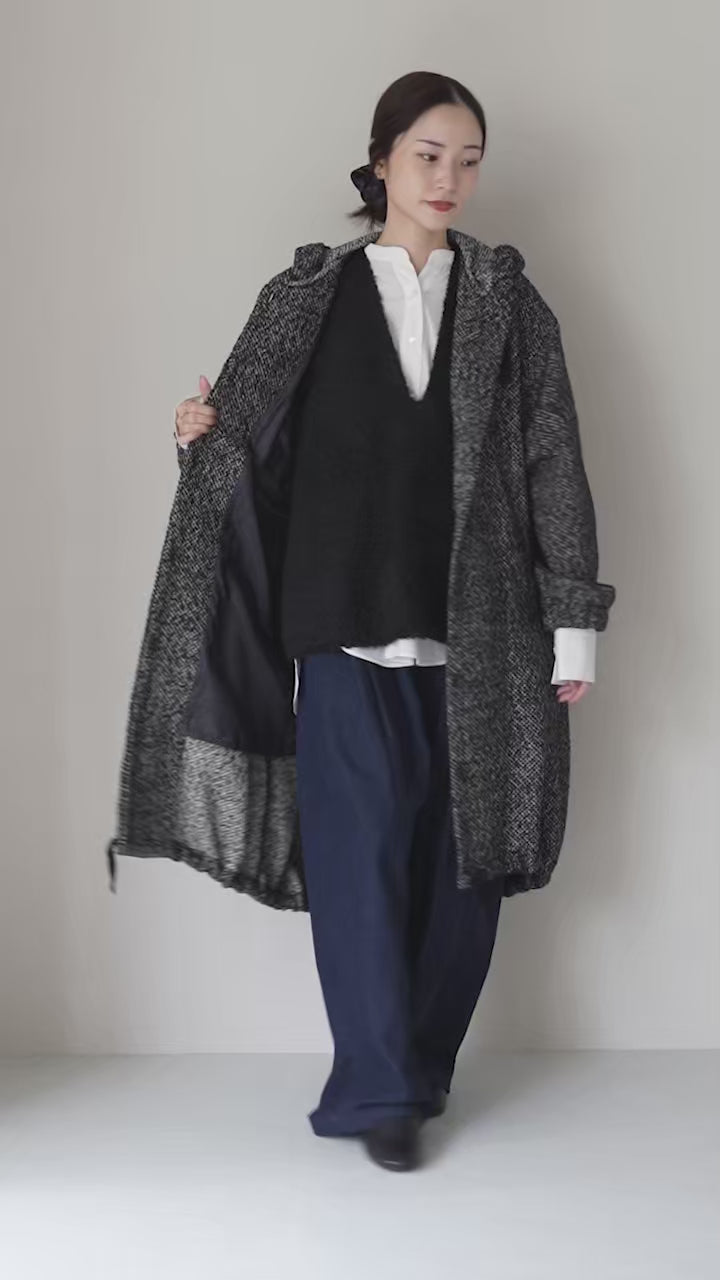 mizuiro ind（ミズイロインド） ウールブレンド フーデッド コート