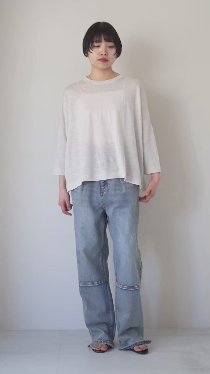 MAO MADE（マオメイド） ベルギーリネン 7分袖 ワイドTシャツ 日本製