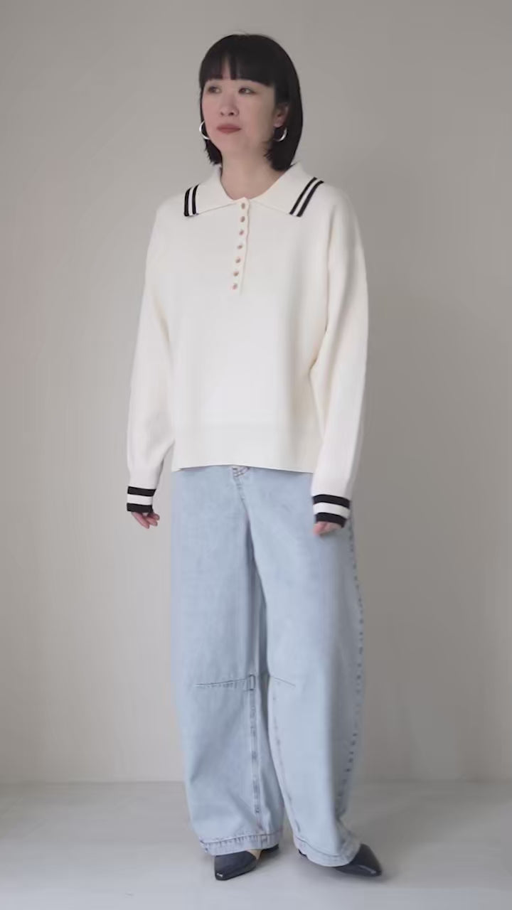 【美品・定価2.9万】ESTNATION ニットポロ L オフホワイト オフィシャルサイト限定】ゴールドボタンニットポロ