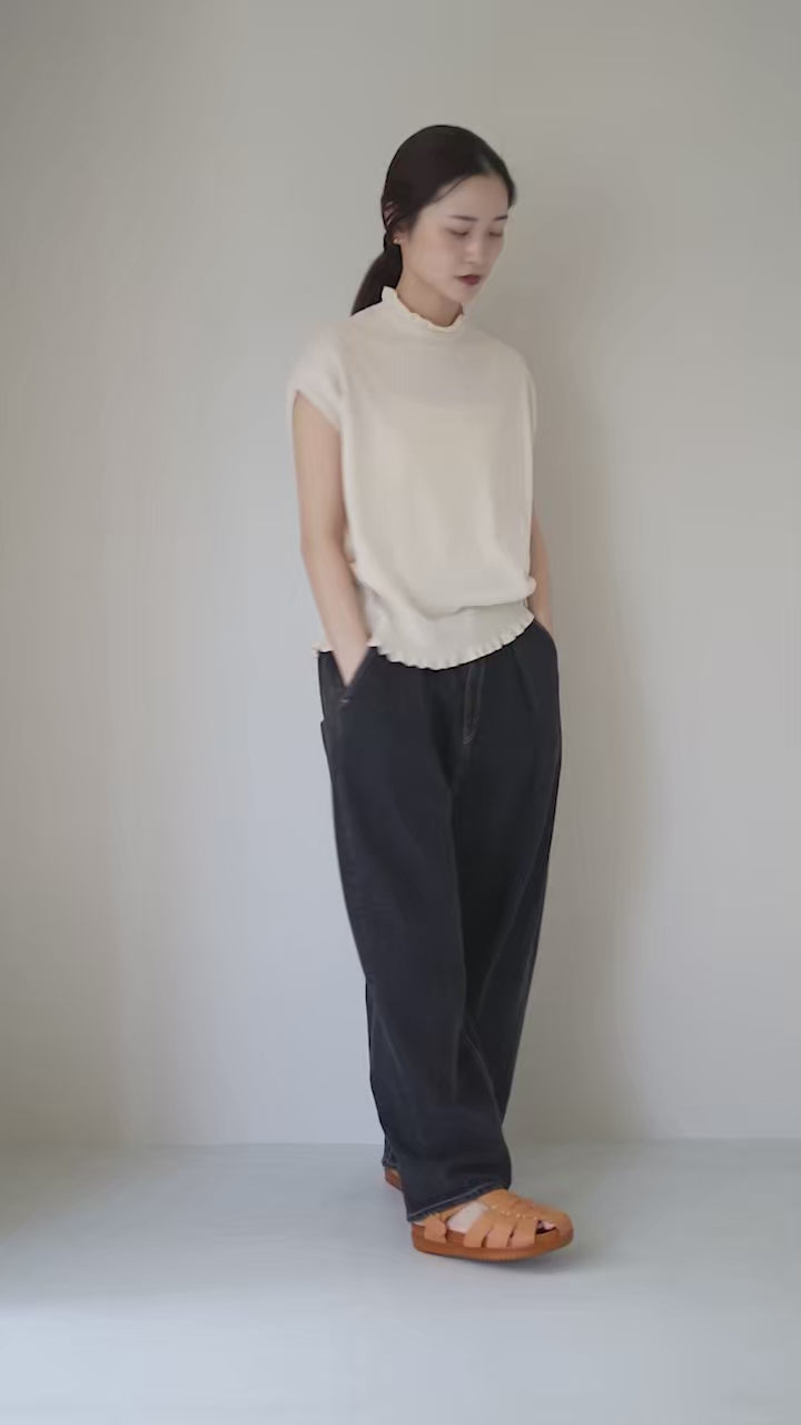 TUMUGU（ツムグ） ランダムリブニット フリルフレンチ プルオーバー