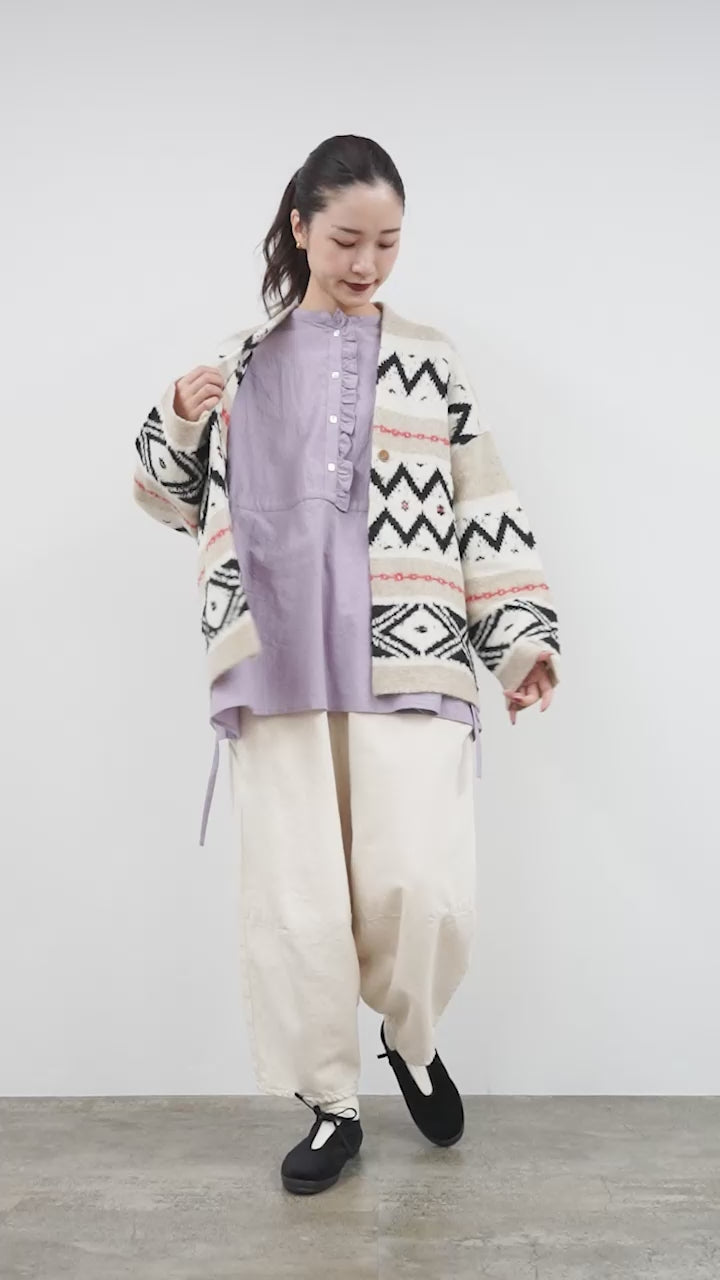 50％OFF】TUMUGU（ツムグ） ミックスヤーン ジャガード カーディガン