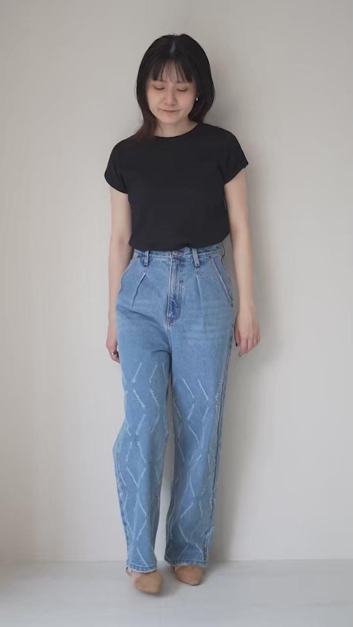 YENN（イェン） レーザーカット ワイドデニム パンツ / レディース