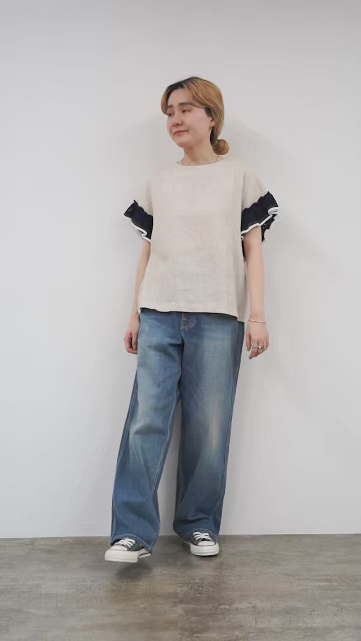 MAO MADE（マオメイド） フリルスリーブ リネン 布帛 Tシャツ / 半袖