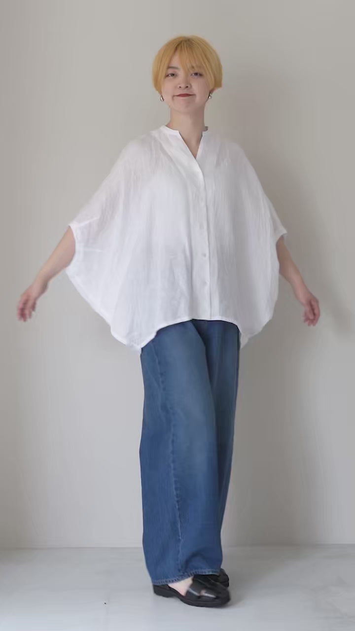mizuiro ind（ミズイロインド） リネンスタンドカラー コクーンシャツ