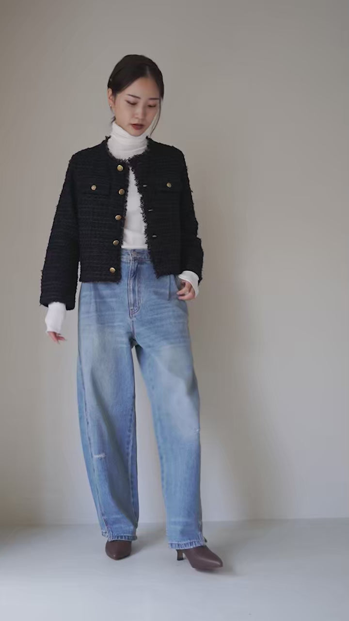 COOHEM（コーヘン） ノーカラー ニットツイードジャケット