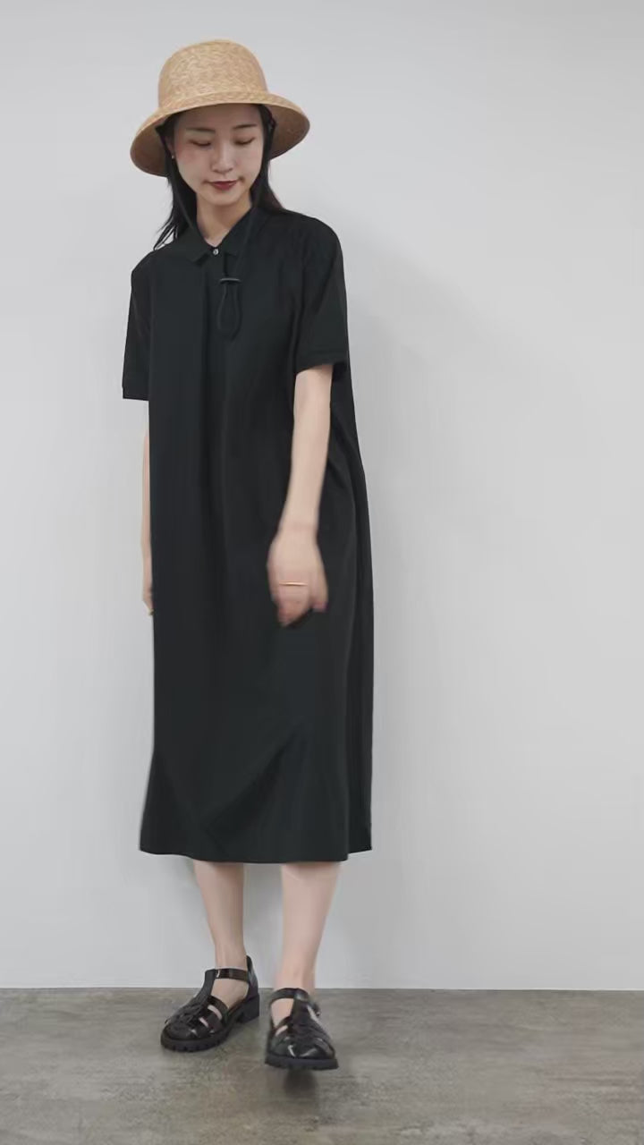 【良品】 MIU MIU フレアワンピース ブラック 膝丈 半袖 38 MIDIUMI（ミディウミ） ポロ フレア ワンピース 日本製 / レディース