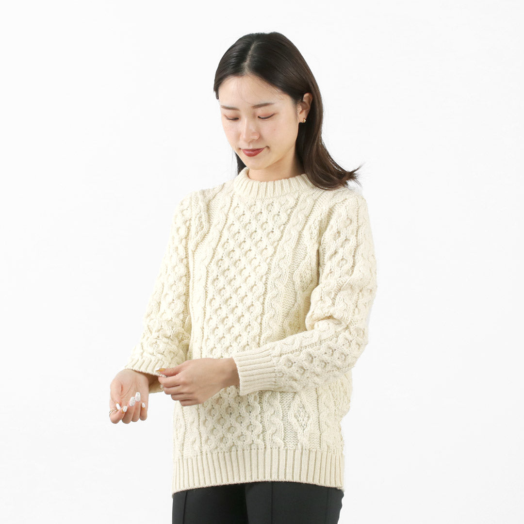 KERRY WOOLLEN MILLS(ケリーウーレンミルズ) 5ゲージ 3プライ アランケーブル クルーネック ヘビー ニット
