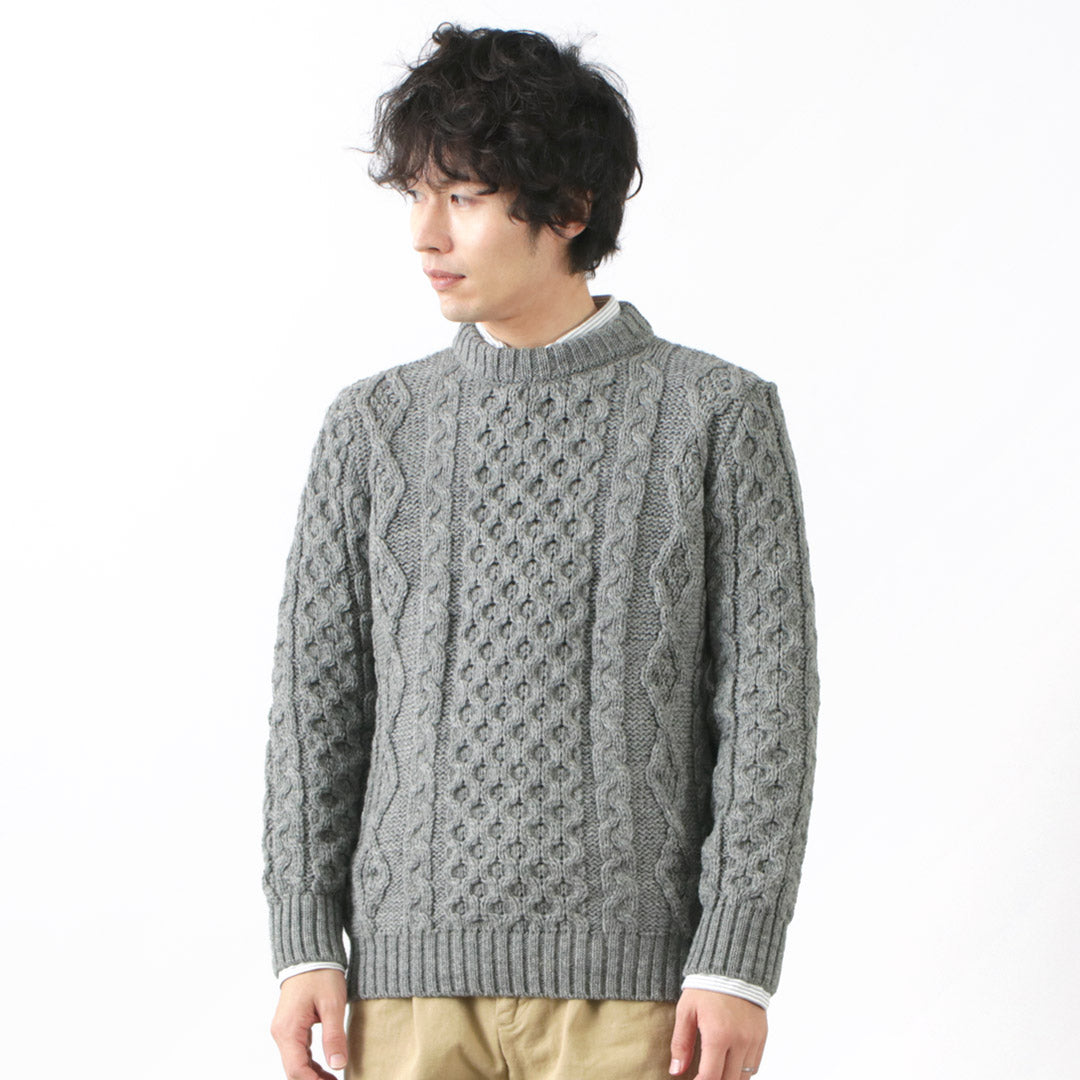 KERRY WOOLLEN MILLS(ケリーウーレンミルズ) 5ゲージ 3プライ アランケーブル クルーネック ヘビー ニット