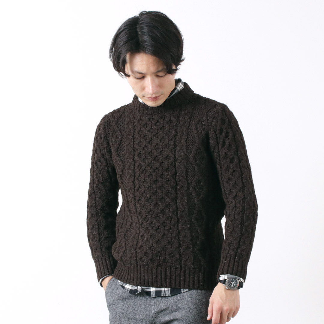 KERRY WOOLLEN MILLS(ケリーウーレンミルズ) 5ゲージ 3プライ アランケーブル クルーネック ヘビー ニット