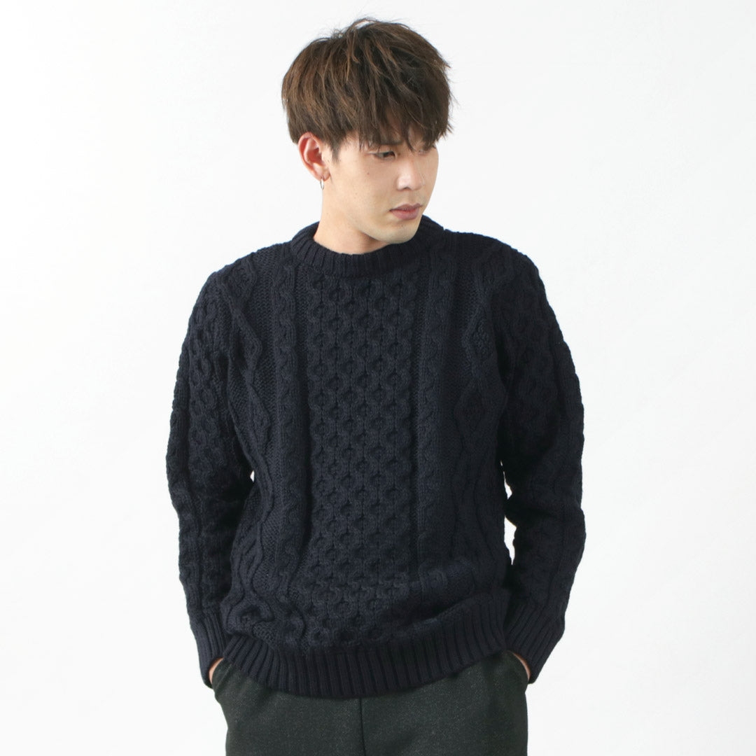 KERRY WOOLLEN MILLS(ケリーウーレンミルズ) 5ゲージ 3プライ アランケーブル クルーネック ヘビー ニット