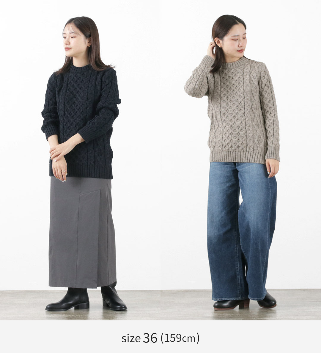 KERRY WOOLLEN MILLS(ケリーウーレンミルズ) 5ゲージ 3プライ アランケーブル クルーネック ヘビー ニット