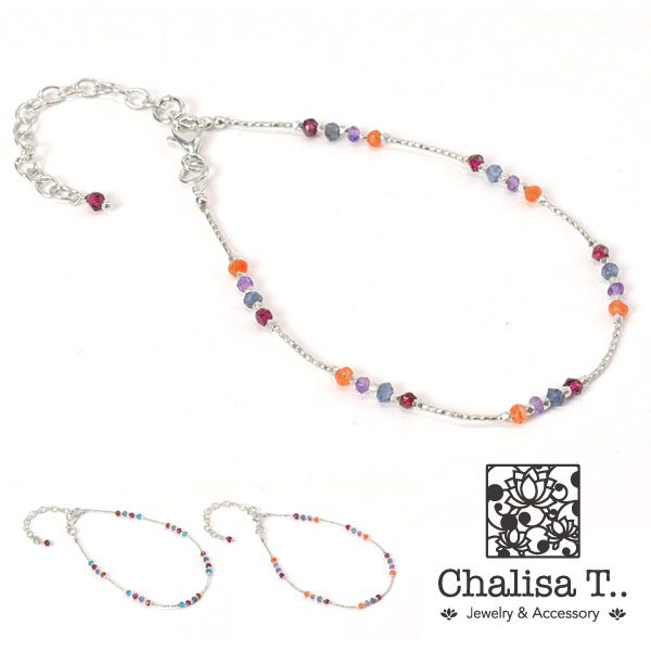 【50%OFF】CHALISA T..(チャリッサ・ティー) ナチュラルストーン カレンシルバー タイニービーズ アンクレット