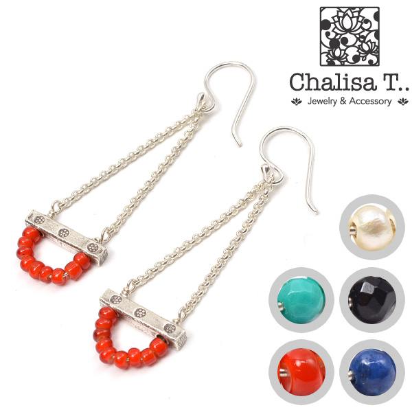 CHALISA T..(チャリッサ・ティー) ナチュラルスートン カレンシルバー セミサークルチェーン ピアス