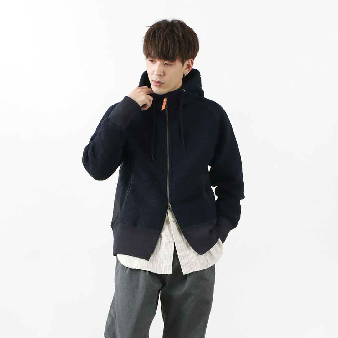 【30%OFF】RE MADE IN TOKYO JAPAN(アールイー) クラシックウール ジップパーカー メンズ 長袖 ラグランスリーブ 縮絨 ウールニット 日本製 2517A-CT CLASSIC WOOL ZIP PARKA【セール】