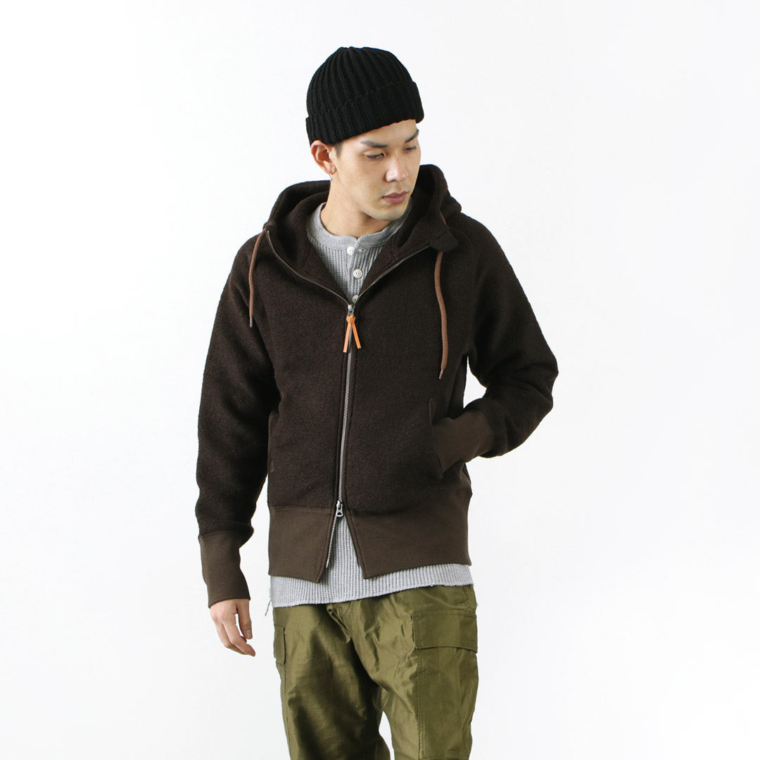 【30%OFF】RE MADE IN TOKYO JAPAN(アールイー) クラシックウール ジップパーカー メンズ 長袖 ラグランスリーブ 縮絨 ウールニット 日本製 2517A-CT CLASSIC WOOL ZIP PARKA【セール】