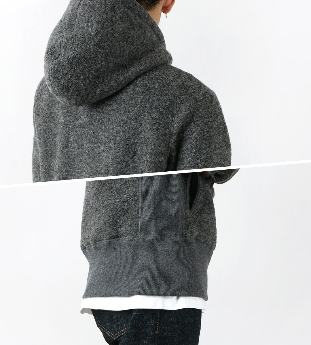 【30%OFF】RE MADE IN TOKYO JAPAN(アールイー) クラシックウール ジップパーカー メンズ 長袖 ラグランスリーブ 縮絨 ウールニット 日本製 2517A-CT CLASSIC WOOL ZIP PARKA【セール】