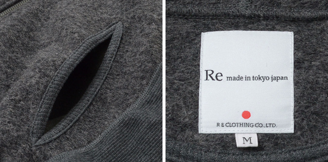 【30%OFF】RE MADE IN TOKYO JAPAN(アールイー) クラシックウール ジップパーカー メンズ 長袖 ラグランスリーブ 縮絨 ウールニット 日本製 2517A-CT CLASSIC WOOL ZIP PARKA【セール】