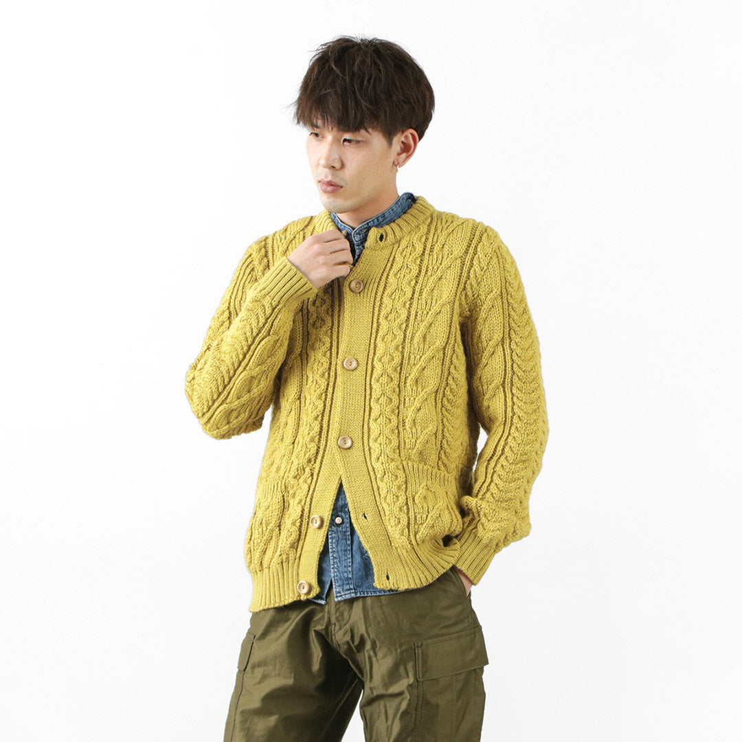 KERRY WOOLLEN MILLS(ケリーウーレンミルズ) カラー別注 5ゲージ 3プライ アランケーブル カラーレス カーディガン