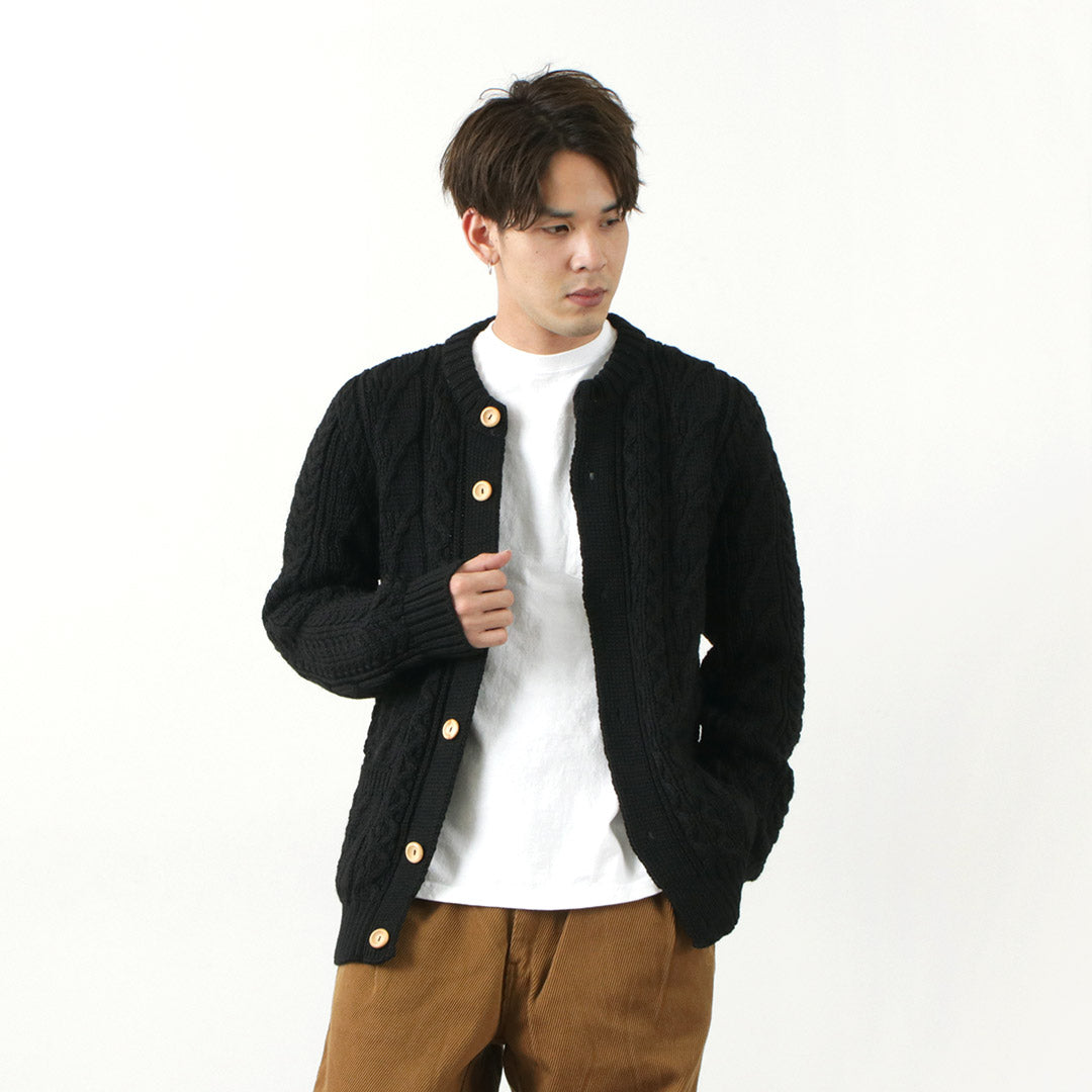 KERRY WOOLLEN MILLS(ケリーウーレンミルズ) カラー別注 5ゲージ 3プライ アランケーブル カラーレス カーディガン