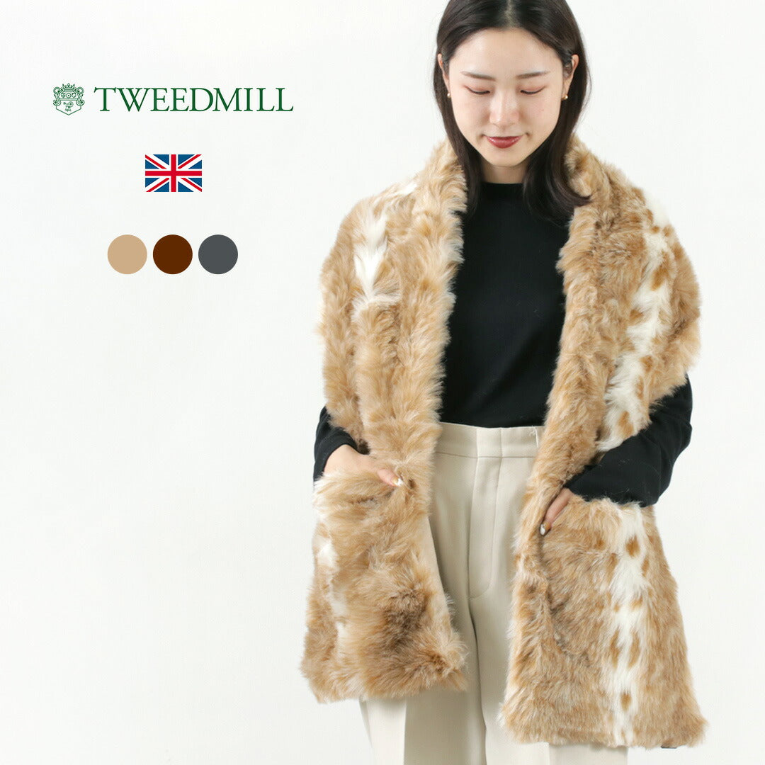 【40%OFF】TWEED MILL(ツイードミル) 29.5×176 フェイクファー ポケット付きスカーフ