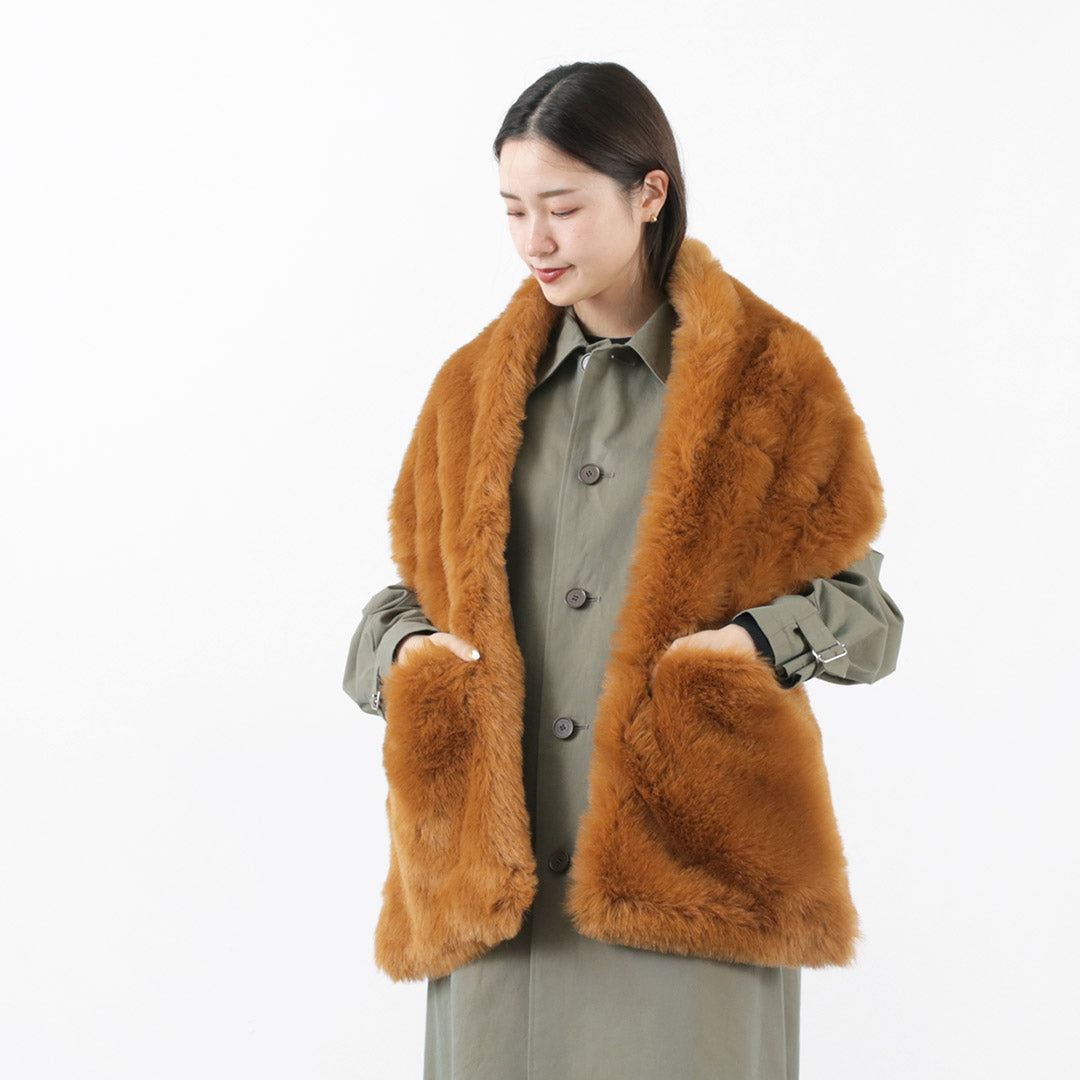 【40%OFF】TWEED MILL(ツイードミル) 29.5×176 フェイクファー ポケット付きスカーフ