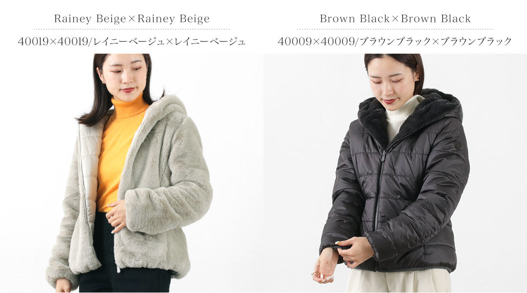 SAVE THE DUCK(セーブザダック) ライラ シンセティックダウン リバーシブル ボアフードジャケット