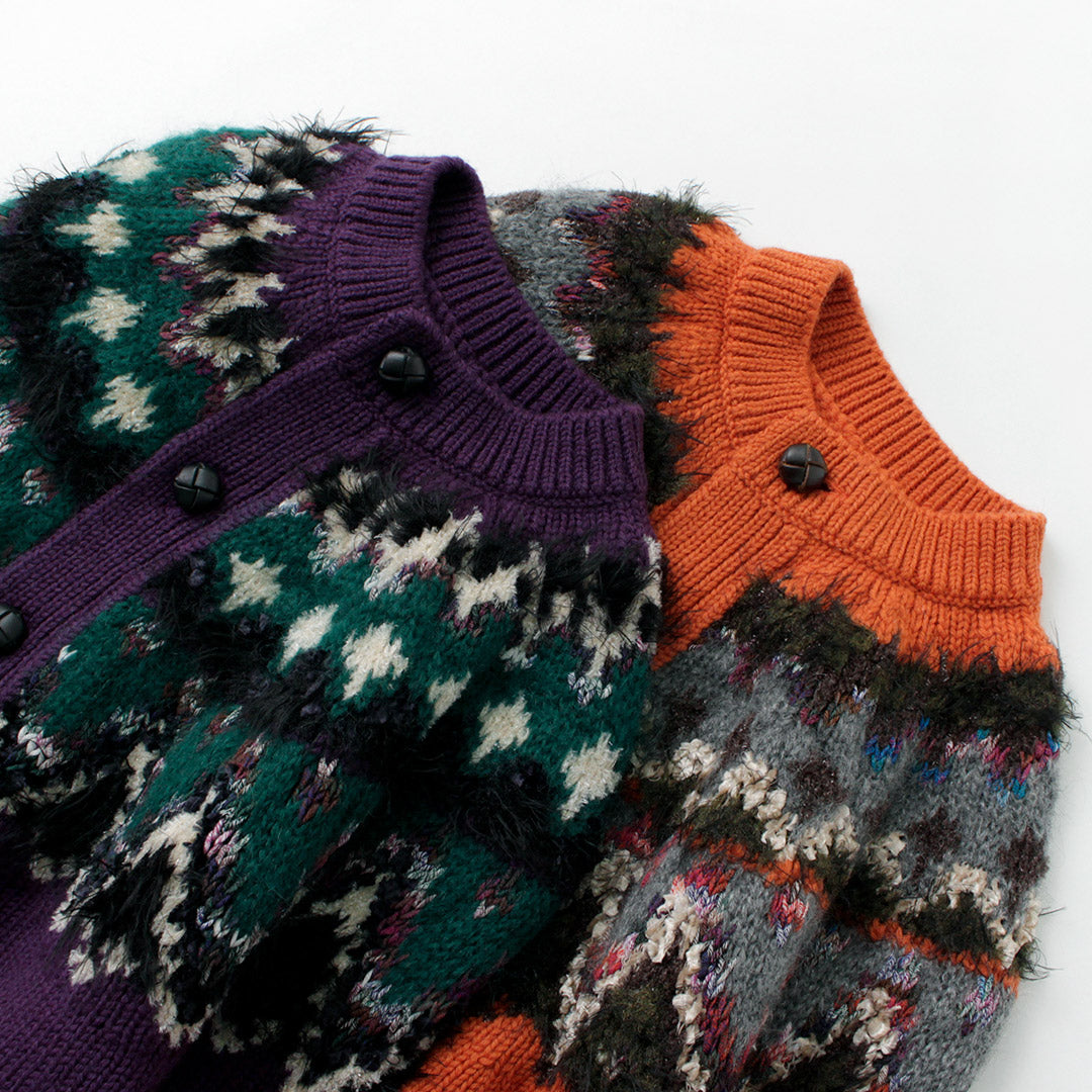 【30%OFF】COOHEM(コーヘン) ノルディック ニット カーディガン レディース ウール 刺繍 柄 厚手 日本製 ゆったり クルーネック 暖かい 北欧 米冨 YONETOMI KOHEN NORDIC KNIT C/D【セール】