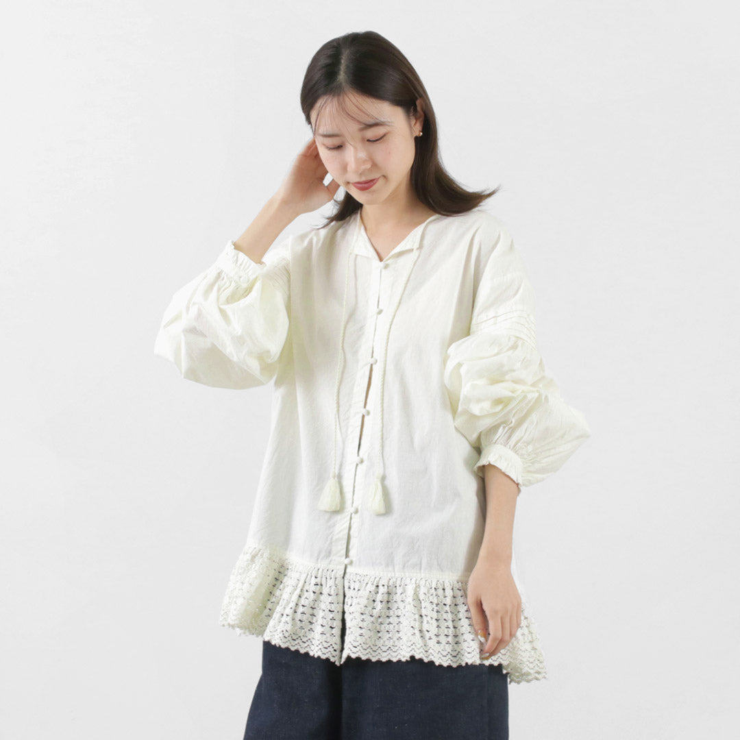 【40%OFF】TUMUGU(ツムグ) コットンキャンブリック起毛 2WAY 裾レース ブラウス