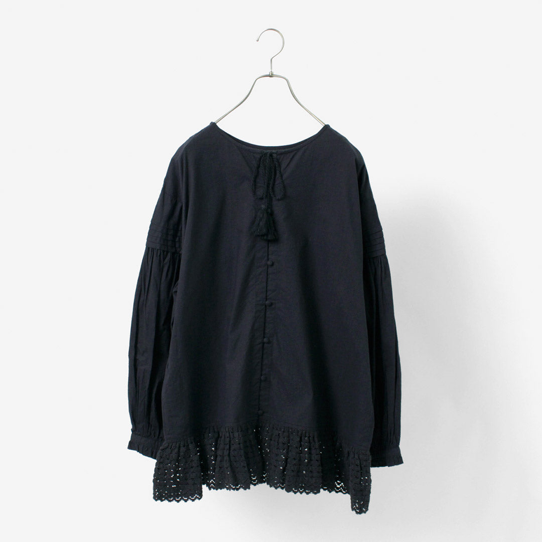 【40%OFF】TUMUGU(ツムグ) コットンキャンブリック起毛 2WAY 裾レース ブラウス
