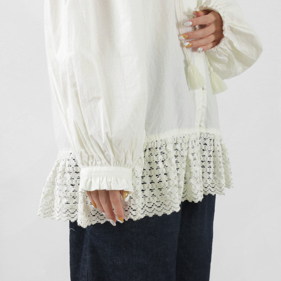 【40%OFF】TUMUGU(ツムグ) コットンキャンブリック起毛 2WAY 裾レース ブラウス