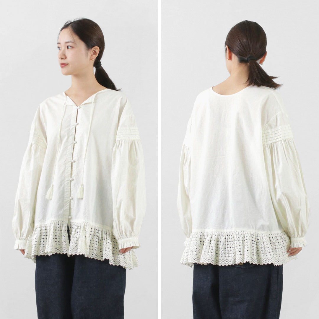 【40%OFF】TUMUGU(ツムグ) コットンキャンブリック起毛 2WAY 裾レース ブラウス