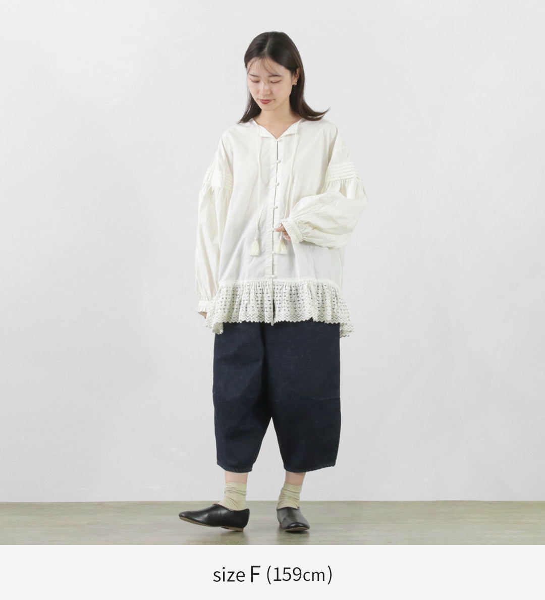 【40%OFF】TUMUGU(ツムグ) コットンキャンブリック起毛 2WAY 裾レース ブラウス