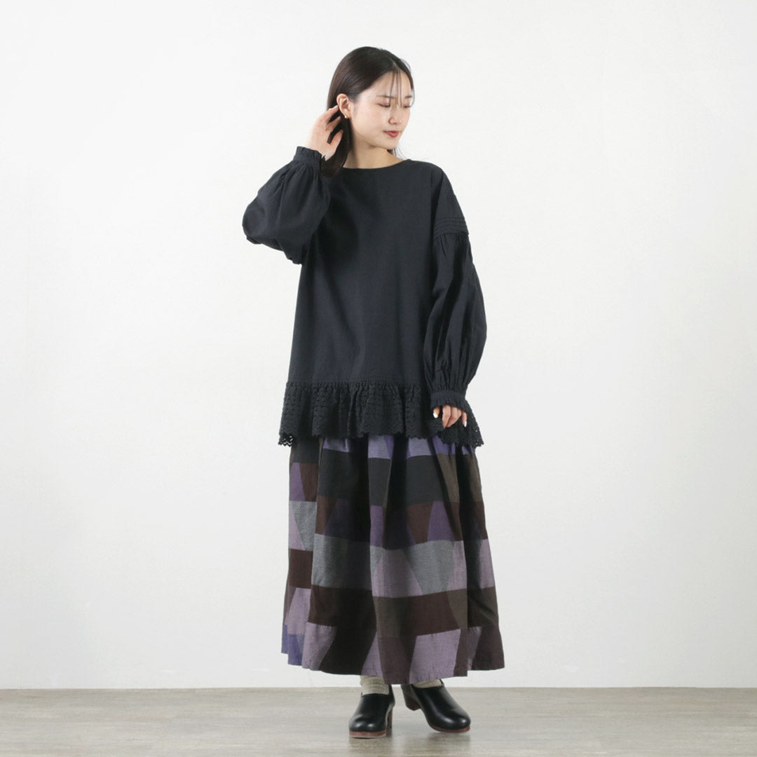 【40%OFF】TUMUGU(ツムグ) コットンキャンブリック起毛 2WAY 裾レース ブラウス