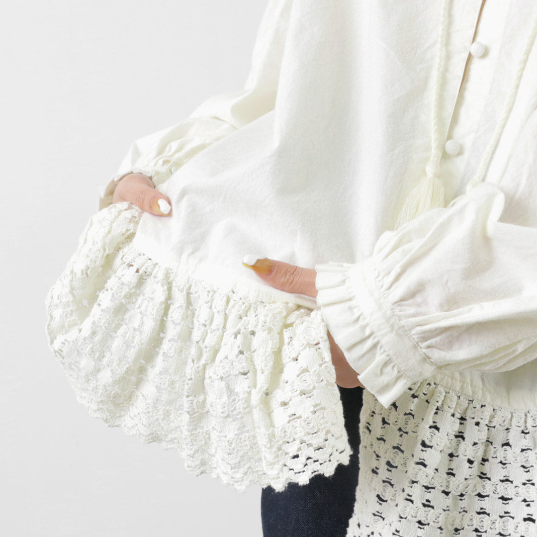 【40%OFF】TUMUGU(ツムグ) コットンキャンブリック起毛 2WAY 裾レース ブラウス