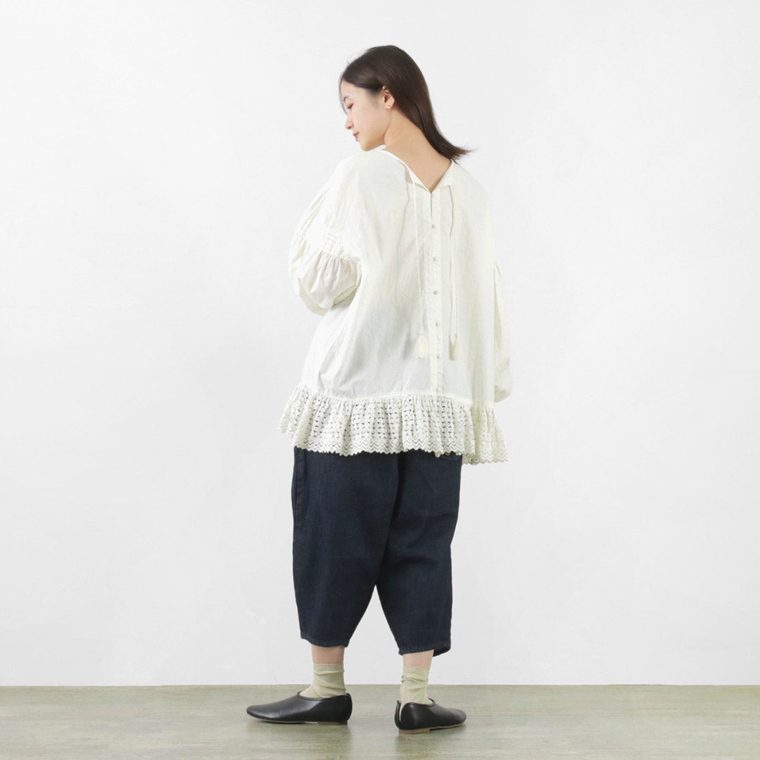 【40%OFF】TUMUGU(ツムグ) コットンキャンブリック起毛 2WAY 裾レース ブラウス
