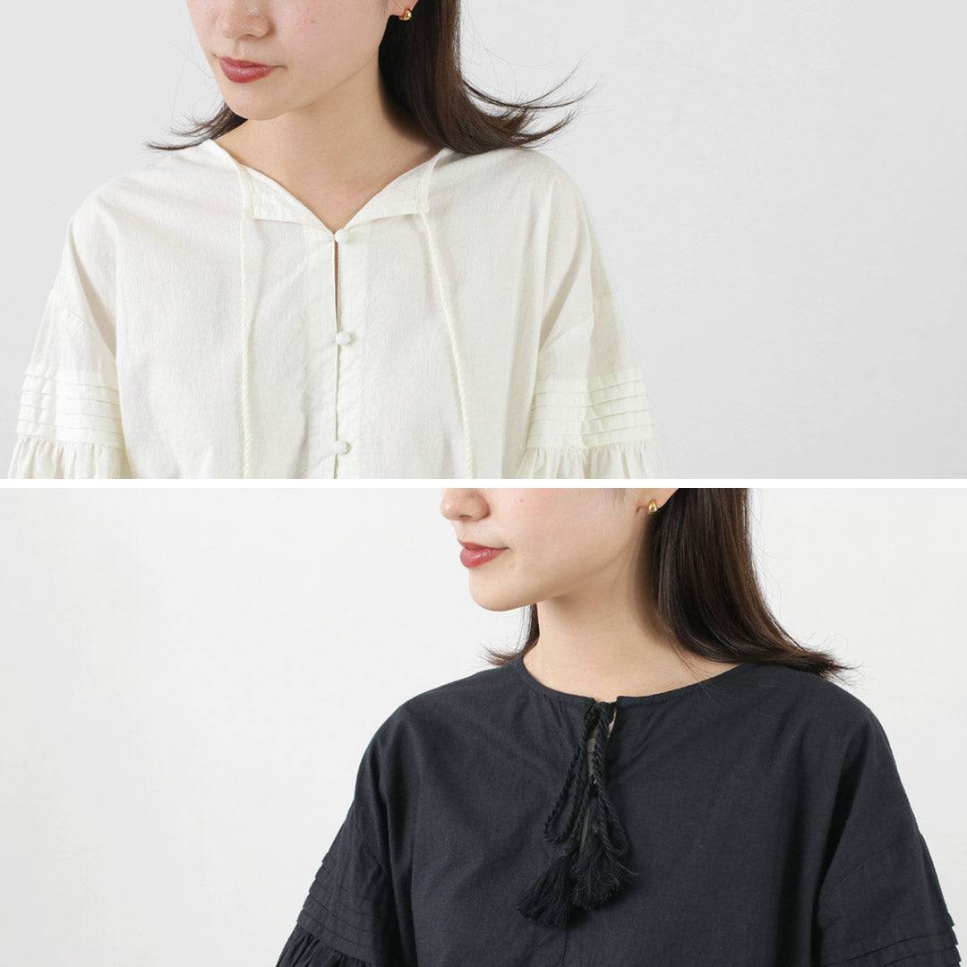 【40%OFF】TUMUGU(ツムグ) コットンキャンブリック起毛 2WAY 裾レース ブラウス