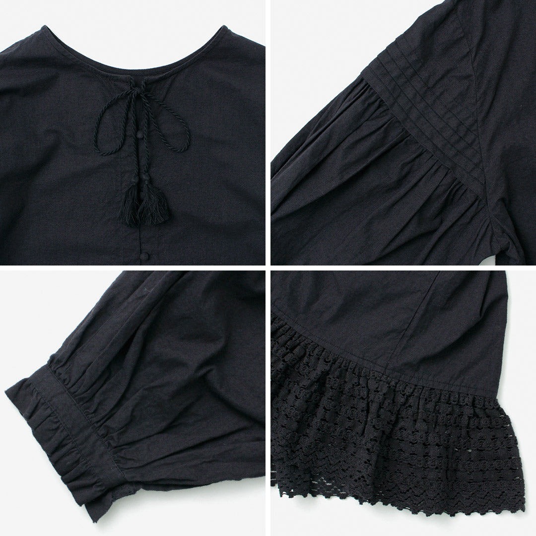 【40%OFF】TUMUGU(ツムグ) コットンキャンブリック起毛 2WAY 裾レース ブラウス