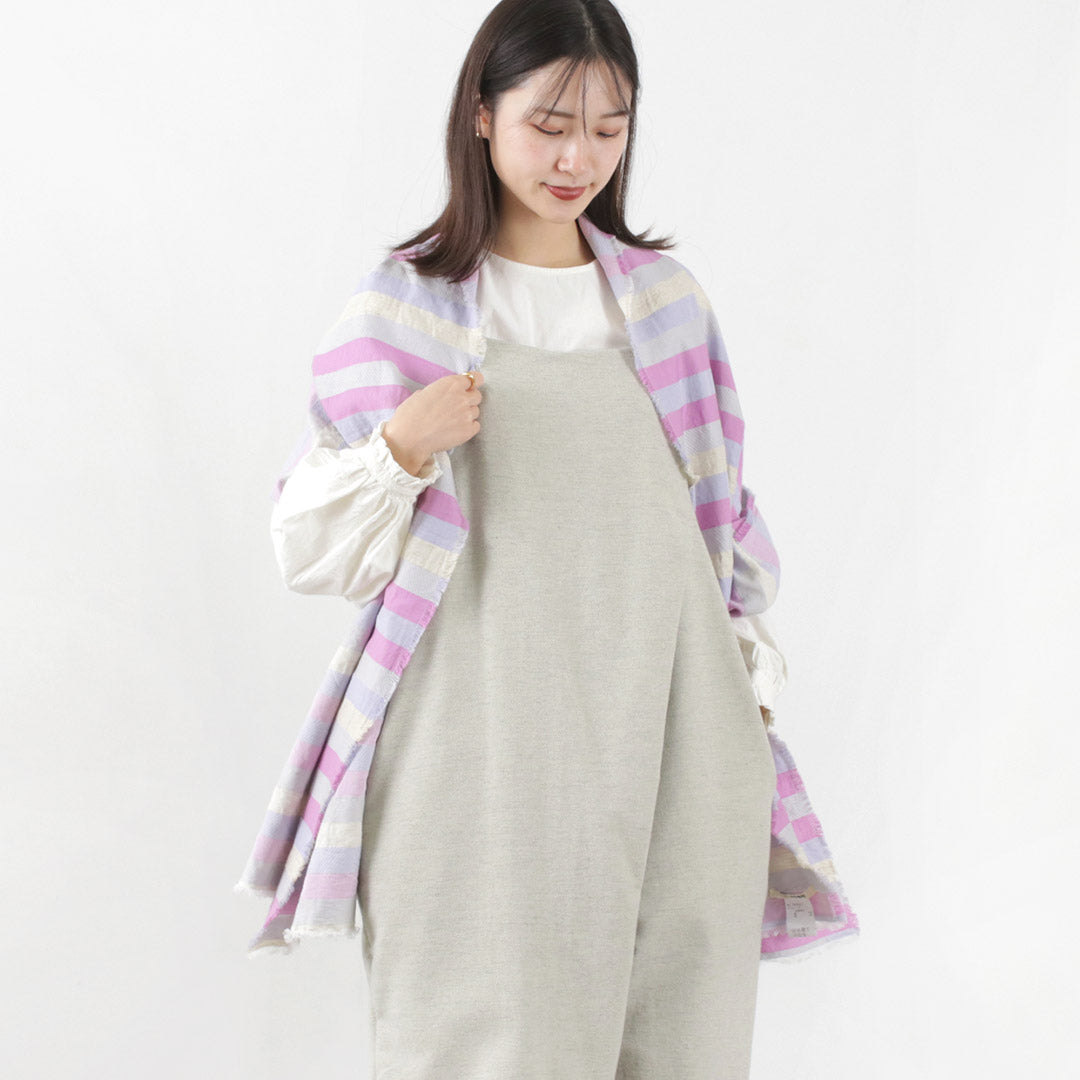 【30%OFF】TUMUGU(ツムグ) ブロックストライプジャガード ストール