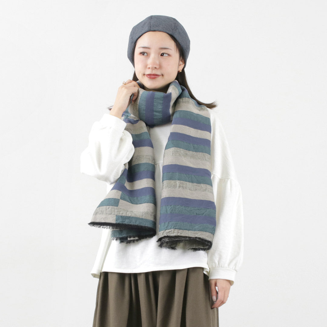 【30%OFF】TUMUGU(ツムグ) ブロックストライプジャガード ストール