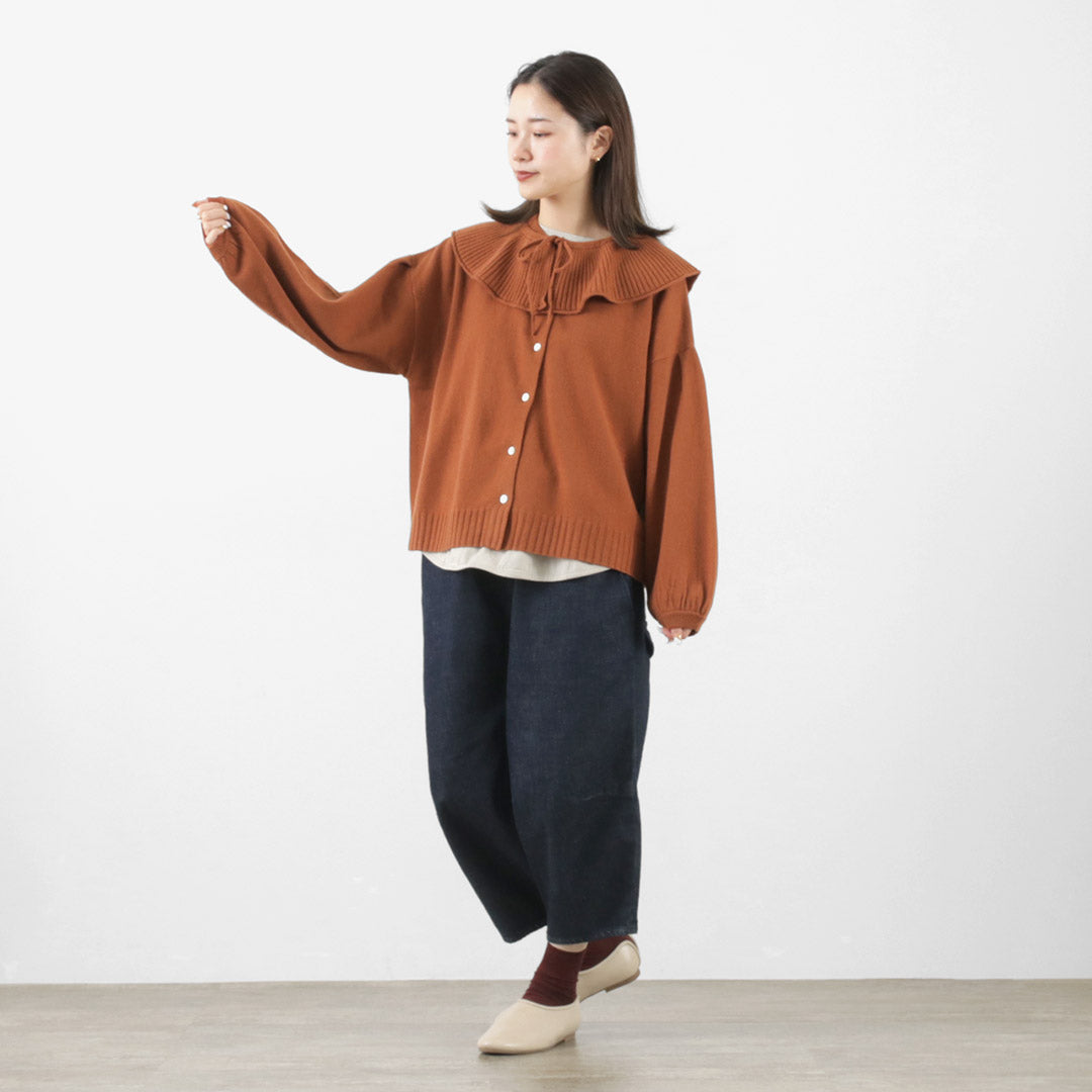 【30%OFF】TUMUGU(ツムグ) メリノウール 衿付きカーディガン