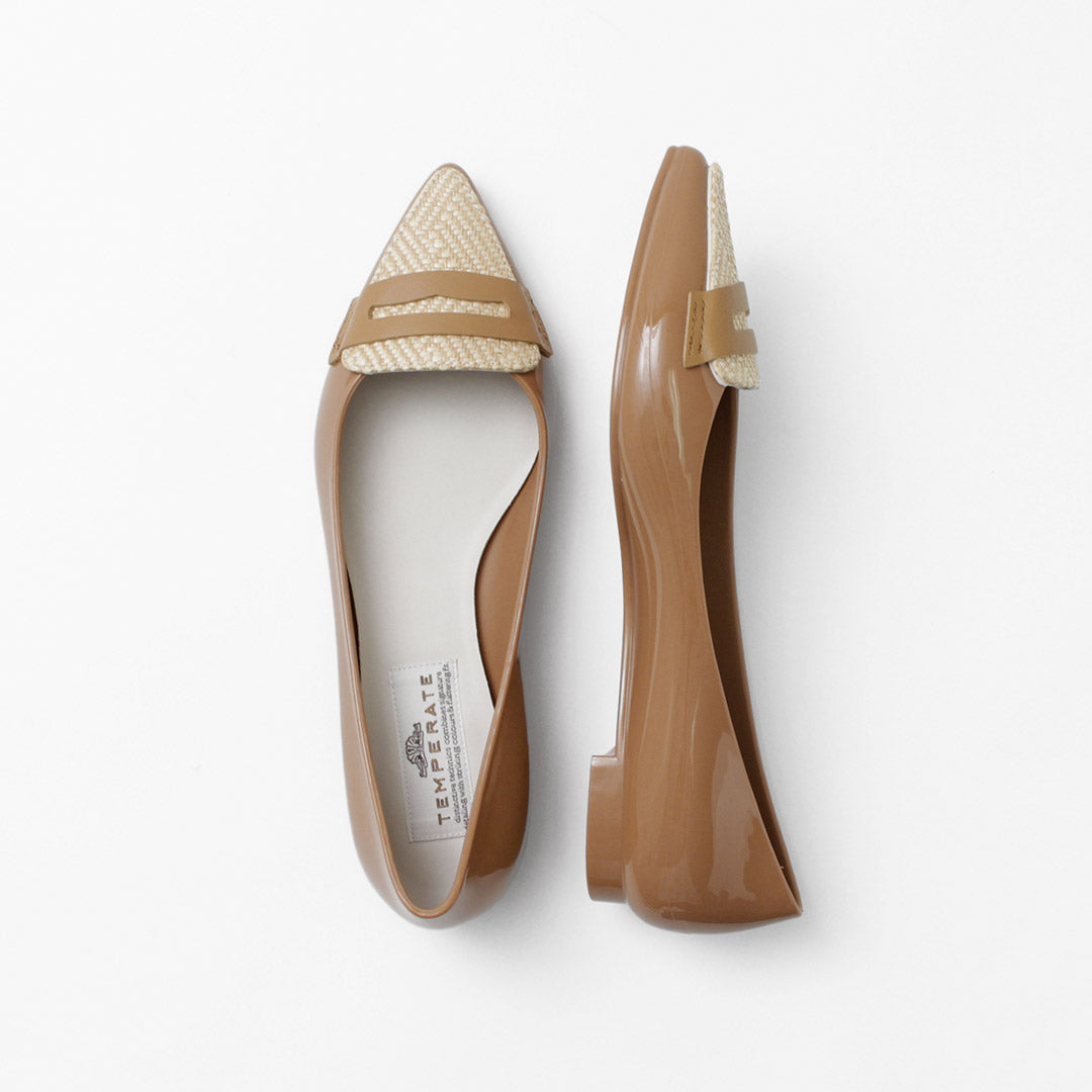 【30%OFF】TEMPERATE(テンパレイト) ポインテッド ローファー レインパンプス ラフィア