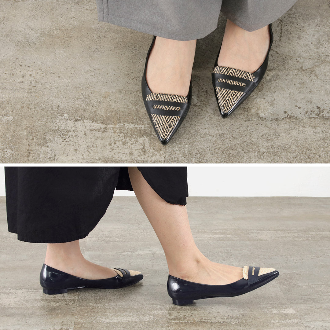 【30%OFF】TEMPERATE(テンパレイト) ポインテッド ローファー レインパンプス ラフィア